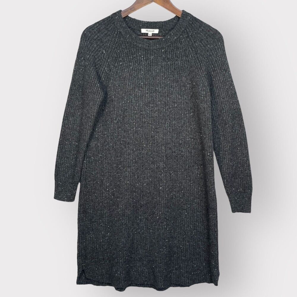 Madewell Sweater Dress Women Size S Gray Knit Crew‎ Neck Raglan Long Sleeve Wool